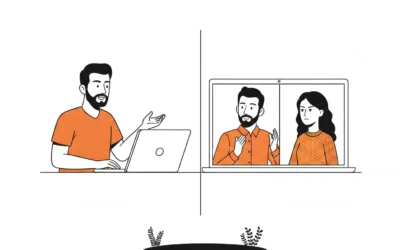 A mediator speaking with a couple by video call during an online MIAM