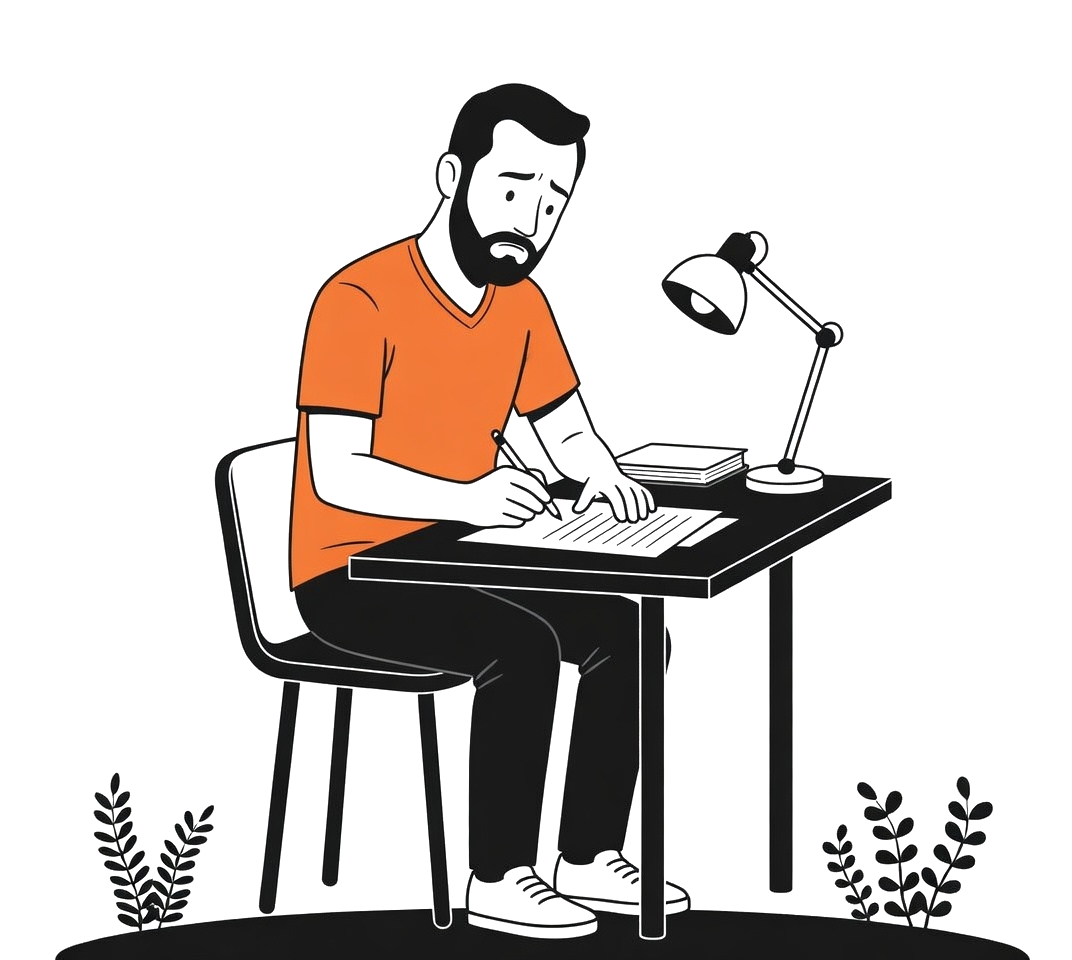 Man completing MIAM paperwork at a desk before a family court application